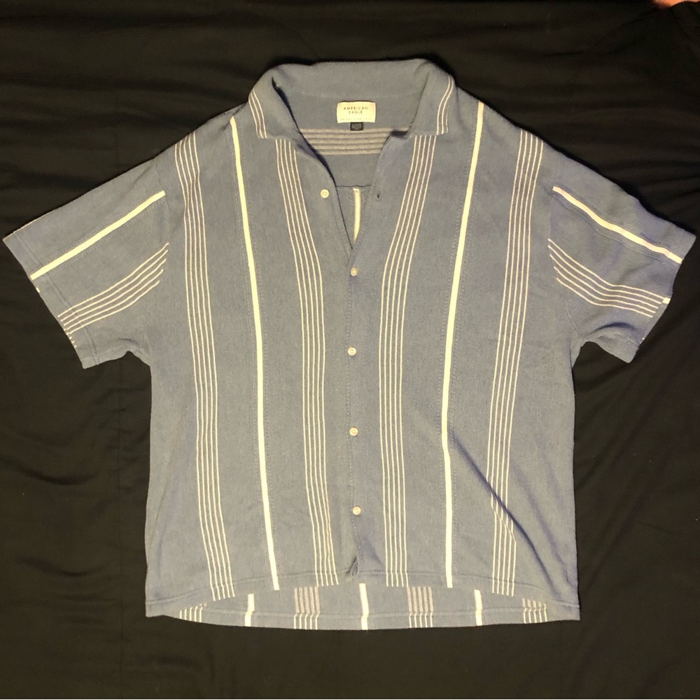Blue Knitted American Eagle Button-Up